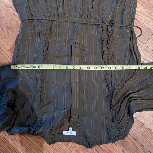 Reiss Size 6 Olive Green Sheer‎ Long Sleeve Ruffled Blouse w/ Belt - Picture 9 of 12
